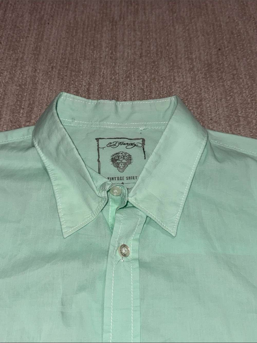 Vintage Ed Hardy Mens XL Mint Green Graphic Long Sleeve Button Up Shirt Y2K - Picture 4 of 12